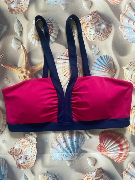 Boden Corsica Bikini Top Pink & Navy Contrast Strappy Swim Top - Picture 3 of 8